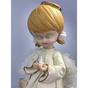 Vtg Fiber Optic Sweet Christmas Angel Holding Candle Porcelain 8.5"
